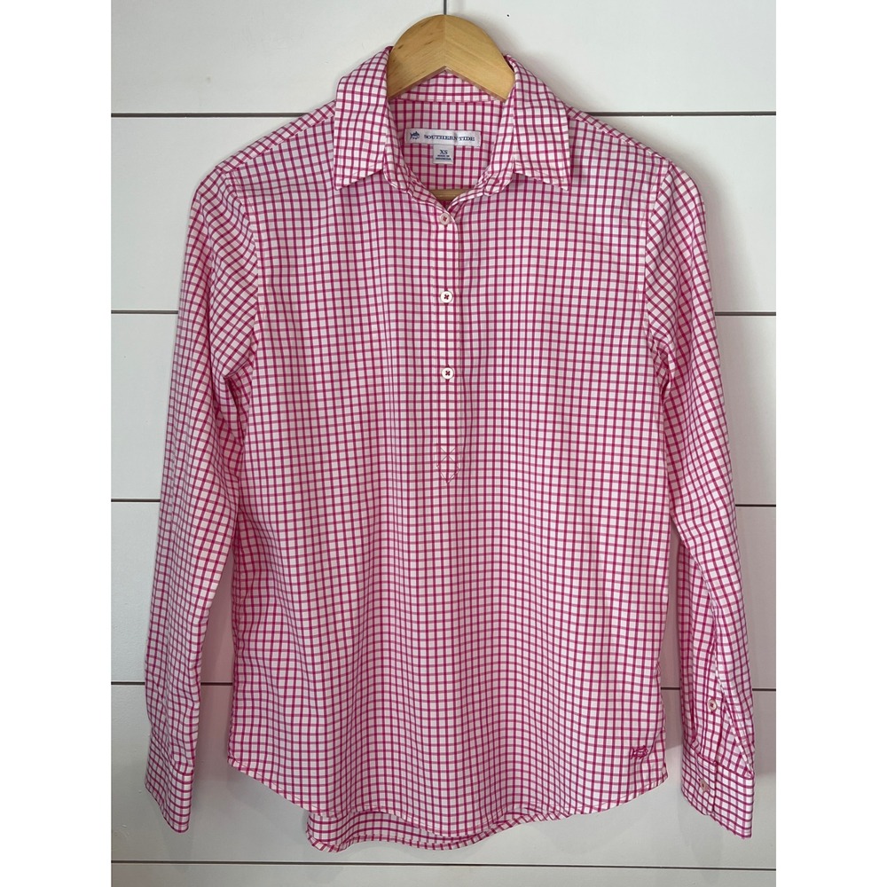 Southern Tide Womens Pink Gingham Performance Long Sleeve Pullover Shirt XS